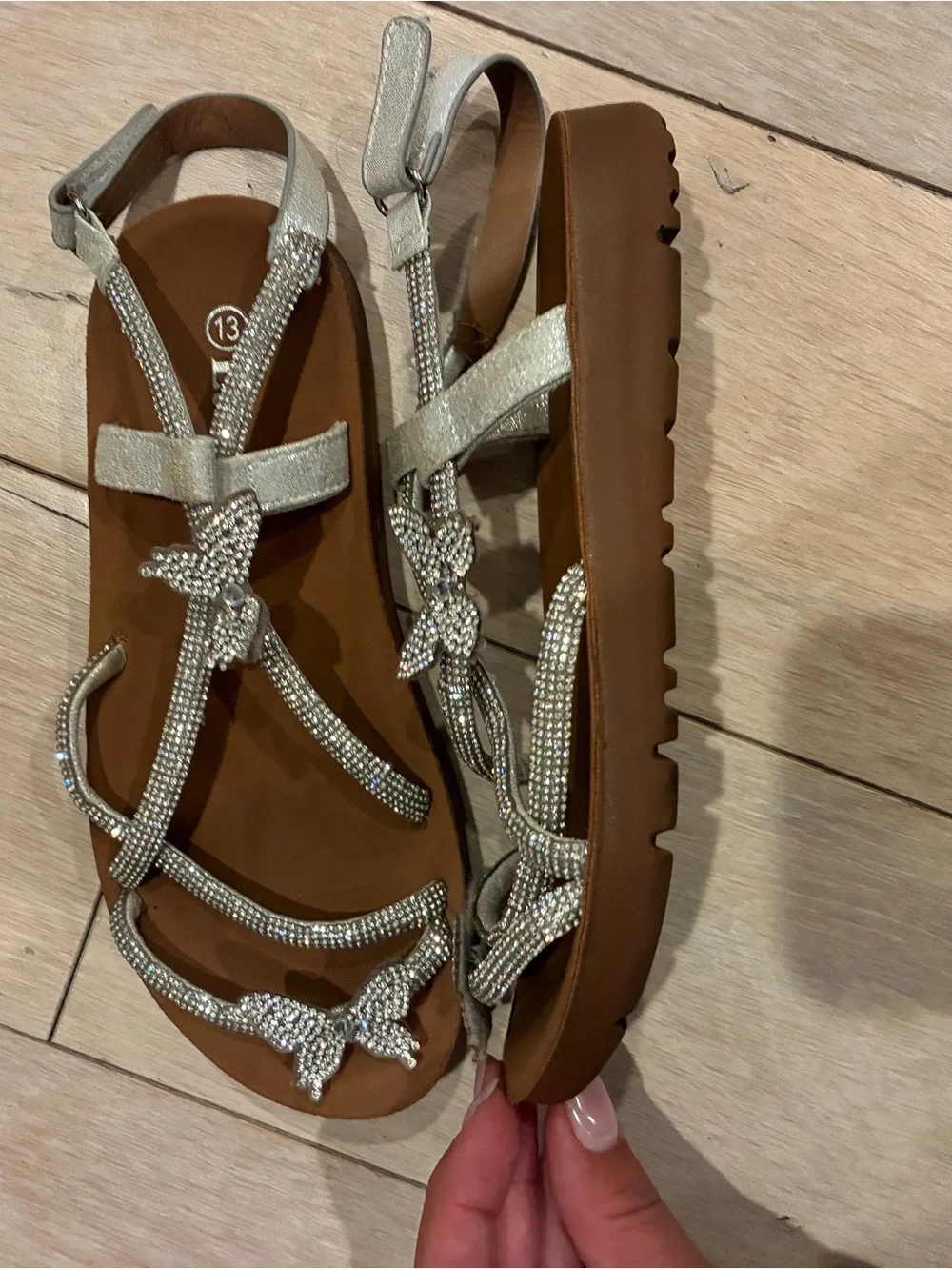 Girls' Beaded Butterfly Gladiator Sandals in Silver EUC Size 13